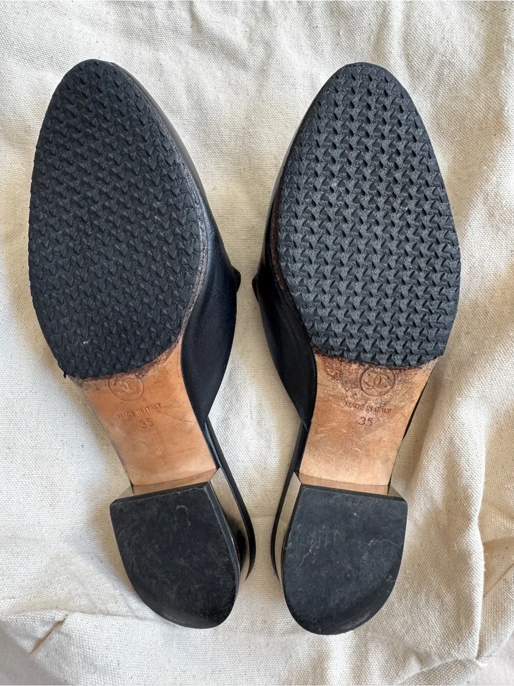 CHANEL leather mules